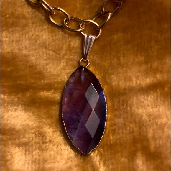 Genuine Amethyst Diamond Pattern Pendant Bracelet - Picture 3 of 7